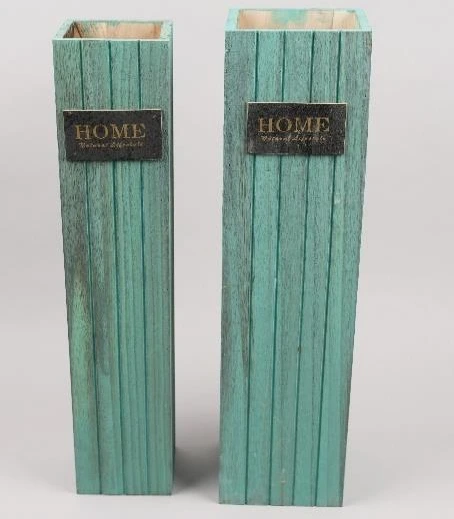 Slatted Pattern Wooden Pot Set Of 2 L:15*15*60 / M:12*12*59
